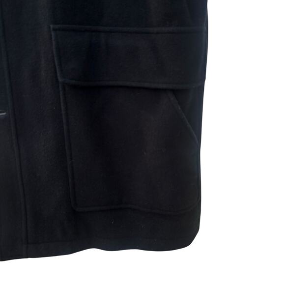 Cole Haan Coat Sz XL Black Wool Cashmere Blend Leather Zip Mid Length Preppy - Picture 10 of 16